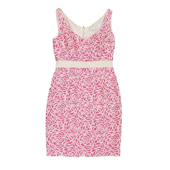 Maggy London Pink Floral Empire Waist Sheath Dress 4 Preppy Career Party Barbie - Picture 1 of 13